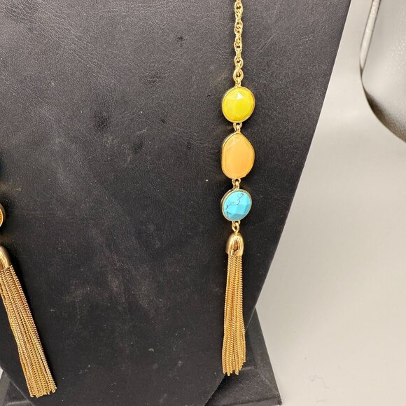 VTG Crystal Faux Stones Tassel Chain One Long Strand Lariat Necklace - Picture 4 of 7